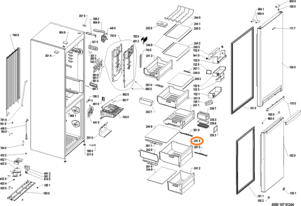 Šaldytuvo WHIRLPOOL/INDESIT vidurinis šaldiklio stalčius,425x222x420mm,orig. Buitinių šaldytuvų laikikliai, stalčiai, lentynos ir kitos plastmasinės detalės