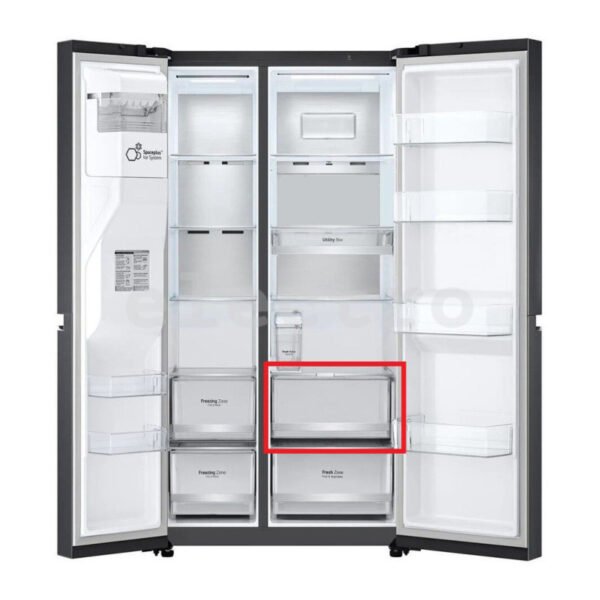 Šaldytuvo LG vaisių ir daržovių stalčius, 440x235x385mm, orig. Buitinių šaldytuvų laikikliai, stalčiai, lentynos ir kitos plastmasinės detalės
