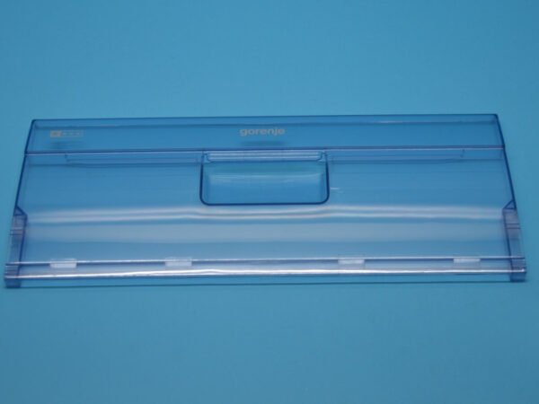 Šaldytuvo GORENJE šaldiklio stalčiaus priekinė / priekinė atverčiama sienelė 475x195mm, orig. Buitinių šaldytuvų laikikliai, stalčiai, lentynos ir kitos plastmasinės detalės