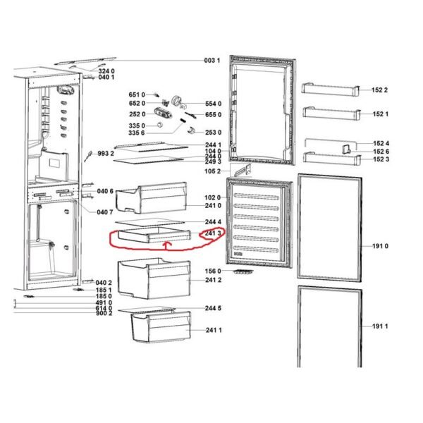 Šaldytuvo WHIRLPOOL/INDESIT šaldikio viršutinis stalčius 400x65x365mm Buitinių šaldytuvų laikikliai, stalčiai, lentynos ir kitos plastmasinės detalės