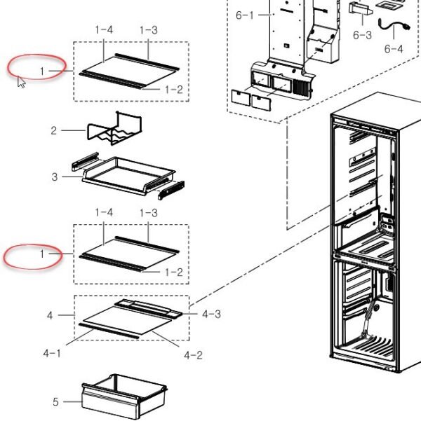 Šaldytuvo SAMSUNG stiklinė lentyna (500x355mm),orig. Buitinių šaldytuvų laikikliai, stalčiai, lentynos ir kitos plastmasinės detalės