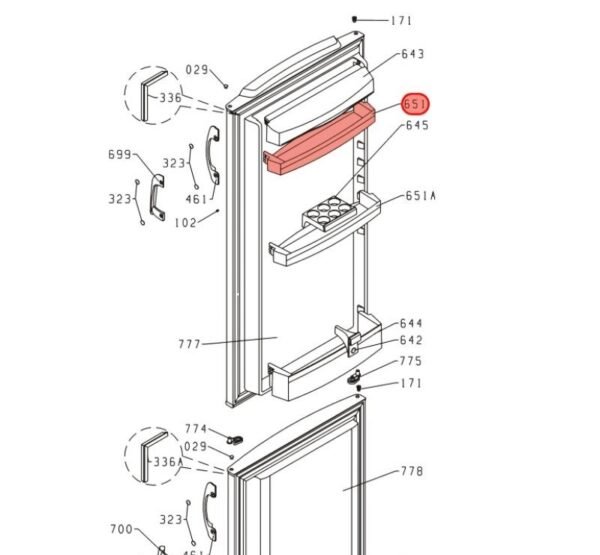 Šaldytuvo GORENJE durų lentynėlė, 440x105x55mm, viršutinė / vidurinė, orig. Buitinių šaldytuvų laikikliai, stalčiai, lentynos ir kitos plastmasinės detalės