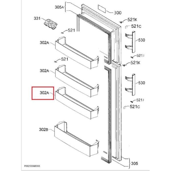 Šaldytuvo AEG, ELECTROLUX vidurinė durų lentynėlė 7902, 440X7mm, originalas Buitinių šaldytuvų laikikliai, stalčiai, lentynos ir kitos plastmasinės detalės