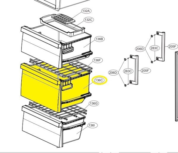Šaldytuvo LG vidurinis šaldiklio stalčius,orig. Buitinių šaldytuvų laikikliai, stalčiai, lentynos ir kitos plastmasinės detalės