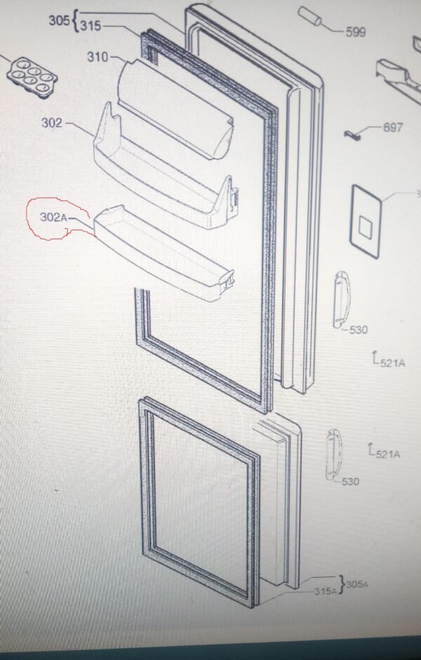 Šaldytuvo AEG, ELECTROLUX vidurinė,apatinė durų lentynėlė 480.4×110 мм,orig. Buitinių šaldytuvų laikikliai, stalčiai, lentynos ir kitos plastmasinės detalės