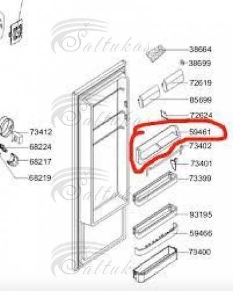 Šaldytuvo SMEG, GORENJE viršutinė durų lentynėlė FAB28LP1 modeliams Buitinių šaldytuvų laikikliai, stalčiai, lentynos ir kitos plastmasinės detalės