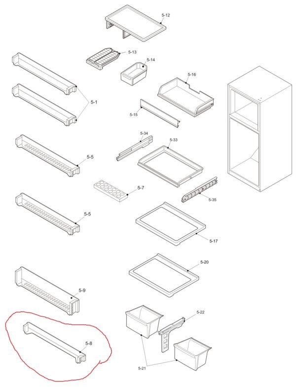 Šaldytuvo SHARP apatinė durų lentynėlė Buitinių šaldytuvų laikikliai, stalčiai, lentynos ir kitos plastmasinės detalės