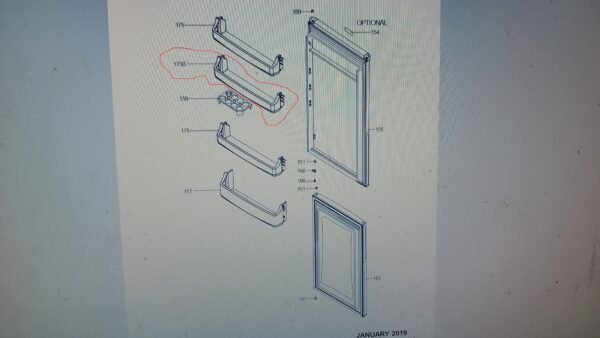 Šaldytuvo SHARP,VESTE vidurinė durų lentynėlė Buitinių šaldytuvų laikikliai, stalčiai, lentynos ir kitos plastmasinės detalės