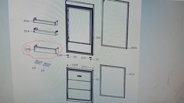 Šaldytuvo ELECTROLUX / AEG,VESTEL apatinė durų lentynėlė.485×124мм Buitinių šaldytuvų laikikliai, stalčiai, lentynos ir kitos plastmasinės detalės