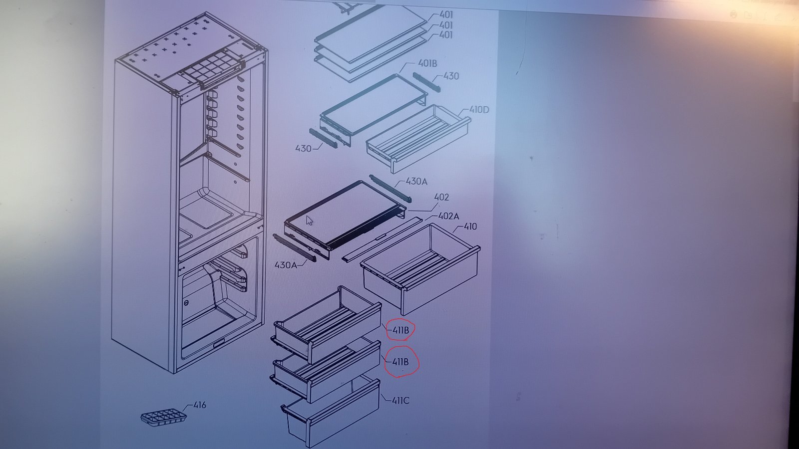 Šaldytuvo ELECTROLUX / AEG viršutinis,vidurinis šaldiklio stalčius,1vnt,orig.7902, 547×159.5mm Buitinių šaldytuvų laikikliai, stalčiai, lentynos ir kitos plastmasinės detalės