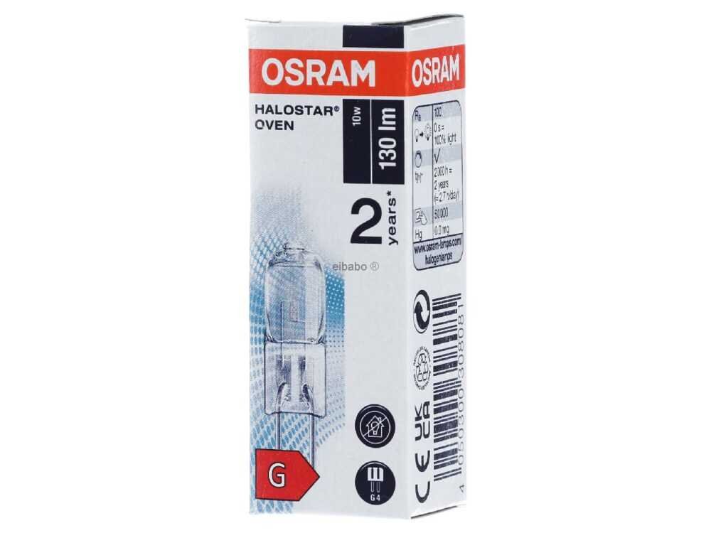 Orkaitės  halogeninė lemputė OSRAM G4, 12V-10W, 300 °C, 33x10mm Elektrinių viryklių, mikrobangų krosnelių ir šaldytuvų lemputės gaubteliai LED-Foninio apšvietimo juostos ir kt