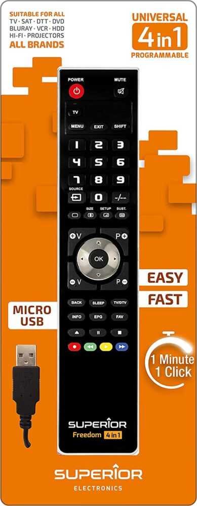 FREEDOM REMOTE CONTROL LEARNING MICRO-USB . 4-IN-1 BLACK.UNIVERSALUS PULTELIS GALIMA YRAŠYTI  4 ĮRENGINIUS Televizorių , vartų oro valdymo pulteliai ir kt dalys