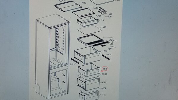 Šaldytuvo ELECTROLUX / AEG viršutinis šaldiklio stalčius,296,402x162x356mm,orig. Buitinių šaldytuvų laikikliai, stalčiai, lentynos ir kitos plastmasinės detalės