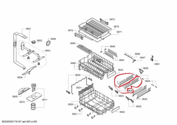 Indaplovės BOSCH/SIEMENS apatinio krepšio lėkščių laikiklis,1vnt ,orig. Indaplovės ratukai, grotelės ir laikikliai indų krepšiai