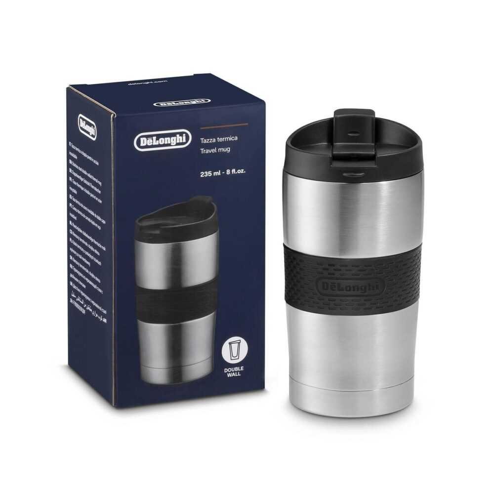 Kavos aparato DELONGHI indas. DLSC074 DOUBLE WALL STAINLESS STEEL TRAVEL MUG, 235 ML Kavos aparatų filtrai, sieteliai ir talpos (pieno vandens ir kitos)