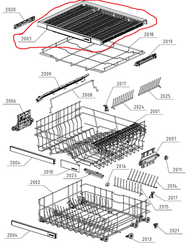 Indaplovės HISENSE/GORENJE viršutinis krepšys. TOP BASKET NO LOGO 7024 Indaplovės ratukai, grotelės ir laikikliai indų krepšiai