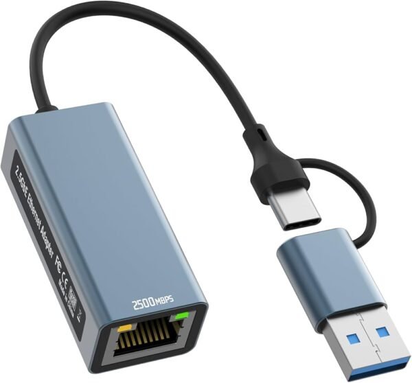 2-IN-1 USB-A / USB-C NETZWERKADAPTER RJ45, 2.5G GIGABIT ETHERNET Kompiuterių, planšečių, žaidimo konsolių, echolotų (iPad, Tab) dalys Wi-Fi adapteriai