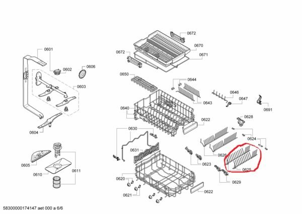 Indaplovės BOSCH/SIEMENS apatinio krepšio grotelės,orig. Indaplovės ratukai, grotelės ir laikikliai indų krepšiai
