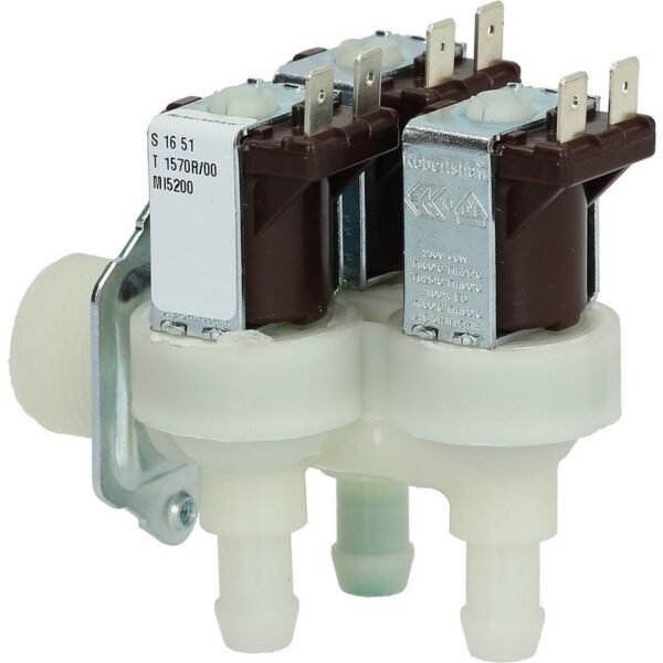 Vožtuvas trigubas MIELE, ARDO, 90° kampu,be viršutinės plokštelės.12mm, speciali jungtis,alternatyva. INLET VALVE3/4 INCH 359 3X12L 220/240V - Image 2