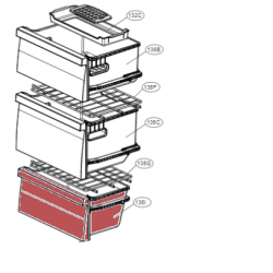 Šaldytuvo LG  apatinis šaldiklio stalčius 44.8cm x 20.1cm Buitinių šaldytuvų laikikliai, stalčiai, lentynos ir kitos plastmasinės detalės