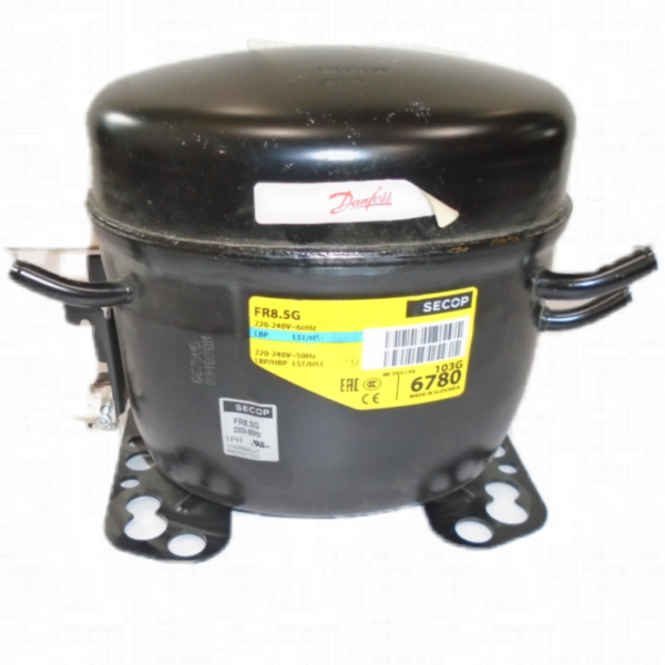 DANFOSS kompresorius FR8.5G, LBP / HBP - R134a 220-240 V, 50 Hz (-10 °C / 345W; -23,3 °C / 156W), 7.95 cm3