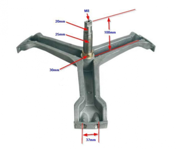 Skalbimo mašinos AEG, ELECTROLUX, ZANUSSI, PRIVILEG, HANSA, būgno kryžmė, ašies ilgis - 108mm, 800-1000 RPM, 25mm, 6204, 6205 guolis, 30x52x10/12 riebokšlis (į komplektą neįeina) - Image 2