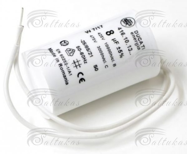 Kondensatorius 8µF (mikrofaradai), 450V, d=32x55mm, 4 kontaktai + varžtas, SC1141