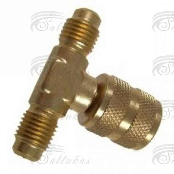 Pramoninio šaldytuvo perėjimas trišakis 90°C, T – 1/4 „SAE x 1/4” SAE x 1/8 „NPT – F Jungtys - perėjimai
