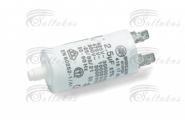 Kondensatorius 2,5µF (mikrofaradai), Ø28x55mm, 10000h, 475V, 6,3mm, M8