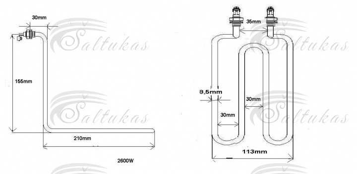 Kaitinimo elementas 2600W, 230V Orkaičių kaitinimo elementai