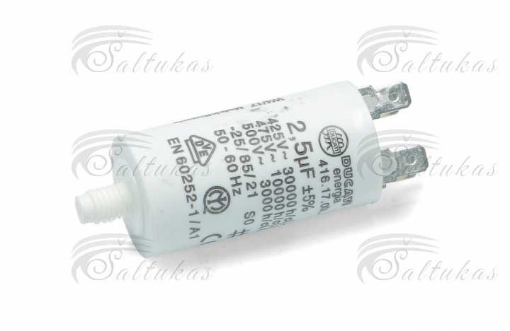 Capacitor 3μF (microfarads), Ø28x55mm, 3000h. 475V, 4 contacts Kondensatoriai