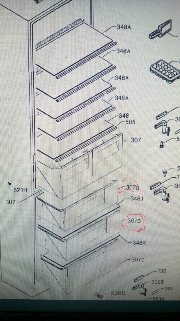 Šaldytuvo AEG, ELECTROLUX, ZANUSSI šaldiklio stalčius (viršutinis, vidurinis) orig.396x296x155мм. Buitinių šaldytuvų laikikliai, stalčiai, lentynos ir kitos plastmasinės detalės