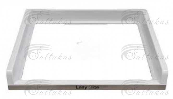 Šaldytuvo SAMSUNG stiklinė lentyna su laikikliu „Easy Slide” (sidabrinė juostelė), orig. Buitinių šaldytuvų laikikliai, stalčiai, lentynos ir kitos plastmasinės detalės