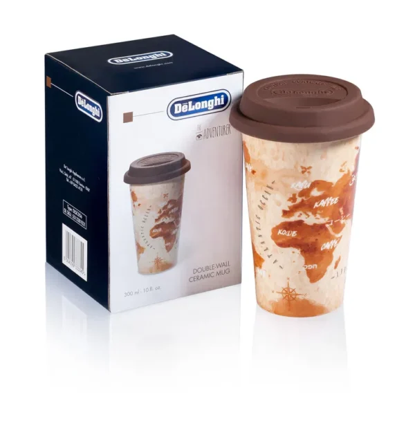 Daugkartinis keraminis termo puodelis DELONGHI, su dangteliu, dvigubos keraminės sienelės, talpa 300ml. DLSC056 DOUBLE WALL CERAMIC MUG, 300 ML - Image 2