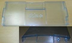 Šaldytuvo BEKO, šaldiklio skyriaus stalčiaus priekinė sienelė (atverčiamas stalčius), 470x190mm, skaidrus (baltas) Buitinių šaldytuvų laikikliai, stalčiai, lentynos ir kitos plastmasinės detalės