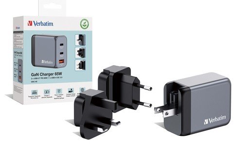 GNC-65 GNC-65 GAN Charger 65W EU/UK/US, 2X USB-C/1X USB-A. Telefonų, video kamerų akumuliatoriai dėkliukai apsaugiai stiklai ir kt dalys