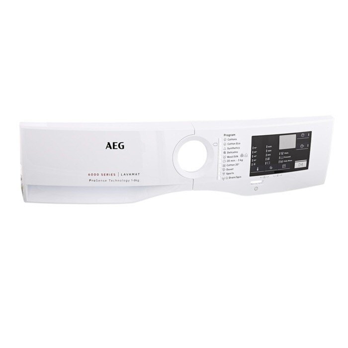 The panel of the electrolux / AEG washing machine. CONTROL PANEL,HANDLE,AEG,L6FBM Skalbimo mašinų antivibraciniai padai įmontavimo rėmai ir kitos dalys