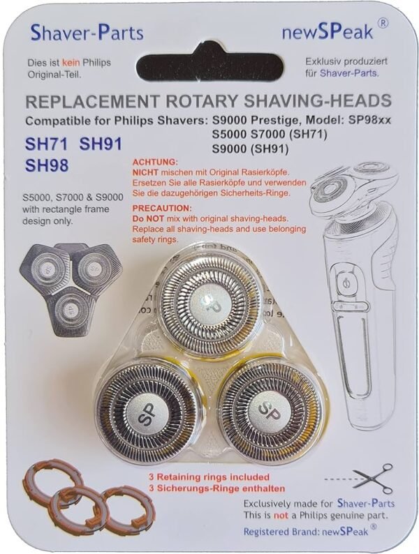 Barzdaskutės PHILIPS peiliukų rinkinys (3 vnt.) atitinka SH71, SH91, SH98, alternatyva.. SHAVER HEAD INCL. RETAINING RINGS, ALTERNATIVE FOR PHILIPS SH71 / 91 / 98