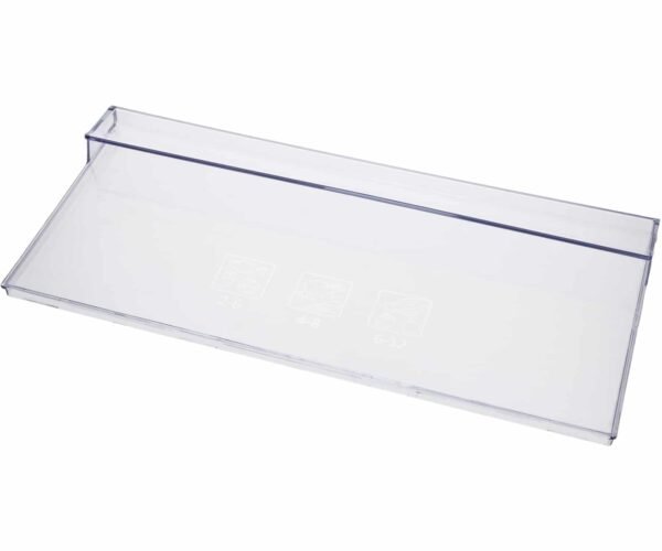 Šaldytuvo BEKO/GRUNDIG/ARCELIK šaldiklio viršutinio ,vidurinio stalčiaus priekinė panelė,orig,44,4 x 19,6 cm. FZ DRAWER COVER HOTSTAMP KF 196MM