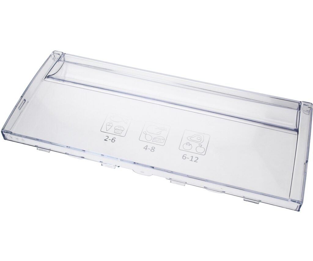 Šaldytuvo BEKO, BLOMBERG,GRUNDING apatinio stalčiaus priekinė panelė,orig. Buitinių šaldytuvų laikikliai, stalčiai, lentynos ir kitos plastmasinės detalės