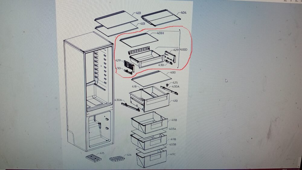 Šaldytuvo ELECTROLUX / AEG viršutinis stalčius komplekte. DRAWER,COMPLETE,PRINTED,296,466 Buitinių šaldytuvų laikikliai, stalčiai, lentynos ir kitos plastmasinės detalės
