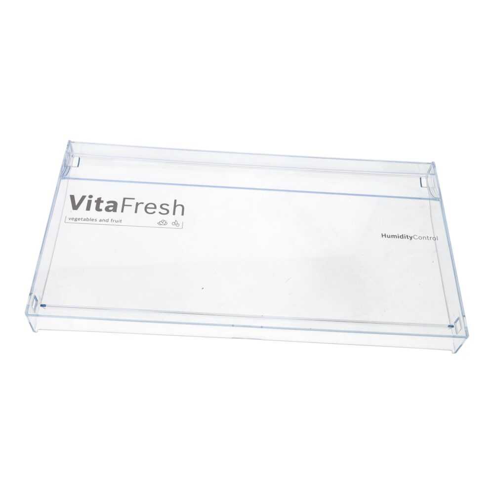 Šaldytuvo BOSCH/SIEMENS daržovių stalčiaus priekinė panelė,46,5 cm x 24,5 cm,orig. Buitinių šaldytuvų laikikliai, stalčiai, lentynos ir kitos plastmasinės detalės