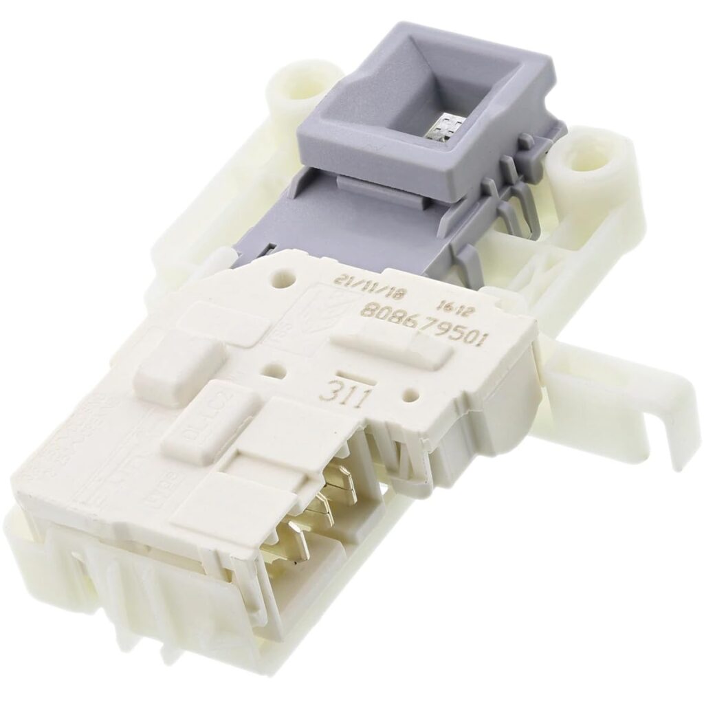 Skalbimo mašinos ELECTROLUX, AEG durų spyna (blokatorius),lgis: 97 mm Plotis: 55 mm Aukštis: 25 mm. Skalbimo mašinų durelių spynos