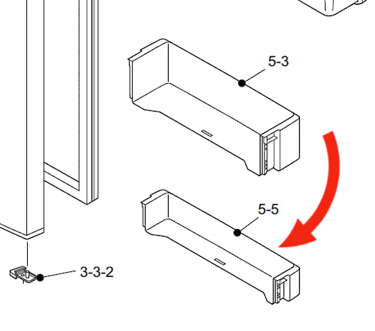 Šaldytuvo SHARP, durų lentynėlė, viršutinė/vidurinė, 475x7x7mm,orig. Buitinių šaldytuvų laikikliai, stalčiai, lentynos ir kitos plastmasinės detalės
