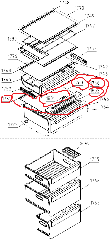 Šaldytuvo HISENSE/GORENJE lentyna komplekte ,orig. Buitinių šaldytuvų laikikliai, stalčiai, lentynos ir kitos plastmasinės detalės
